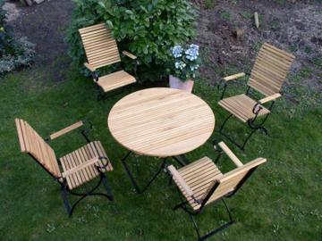 Gartenset mit runden Tisch Gartenmöbel Robinienholz 4 Hochlehner mit rundem Tisch